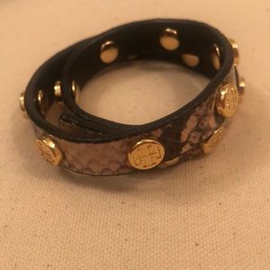 Tory burch snake print leather double wrap logo